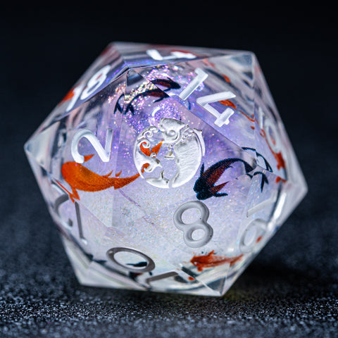 URWizards D&D Starry Liquid Heart Resin Engraved Dice Set Koi Fish - Urwizards