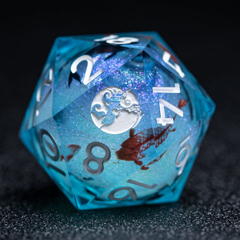 URWizards D&D Starry Liquid Heart Resin Engraved Dice Set Koi Fish - Urwizards