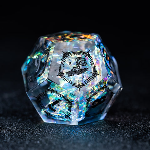 URWizards D&D Resin Opal Glitter Engraved Dice Set Wizard Style - Urwizards