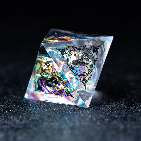 URWizards D&D Resin Opal Glitter Engraved Dice Set Wizard Style - Urwizards