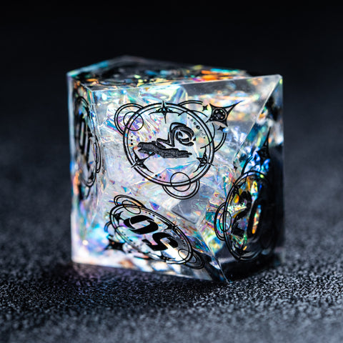 URWizards D&D Resin Opal Glitter Engraved Dice Set Wizard Style - Urwizards