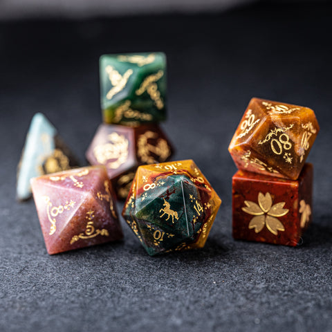 URWizards Dnd Indian Agate Engraved Dice Set Unicorn Style - Urwizards