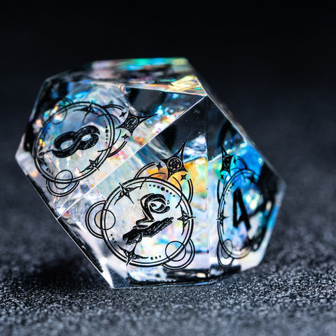 URWizards D&D Resin Opal Glitter Engraved Dice Set Wizard Style - Urwizards