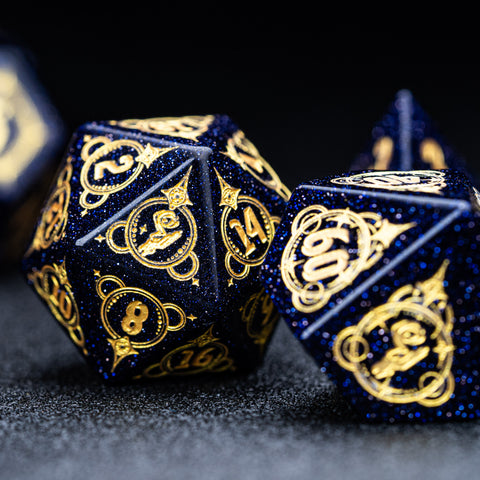 URWizards D&D Blue sandstone Engraved Dice Set Wizard Style - Urwizards