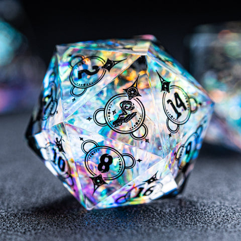 URWizards D&D Resin Opal Glitter Engraved Dice Set Wizard Style - Urwizards