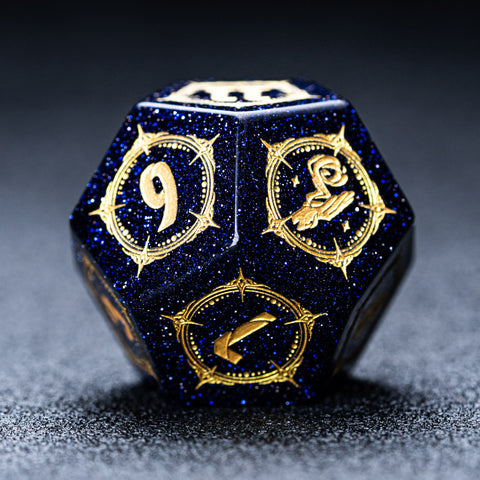 URWizards D&D Blue sandstone Engraved Dice Set Wizard Style - Urwizards