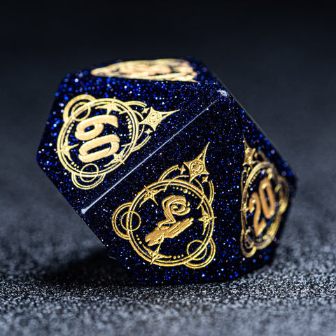 URWizards D&D Blue sandstone Engraved Dice Set Wizard Style - Urwizards