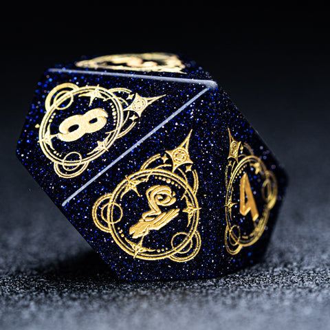 URWizards D&D Blue sandstone Engraved Dice Set Wizard Style - Urwizards