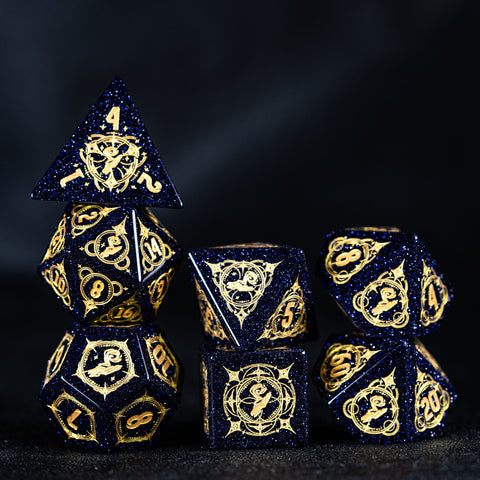 URWizards D&D Blue sandstone Engraved Dice Set Wizard Style - Urwizards