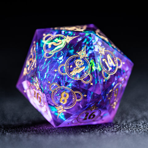 URWizards D&D Resin Purple Glitter Engraved Dice Set Wizard Style - Urwizards