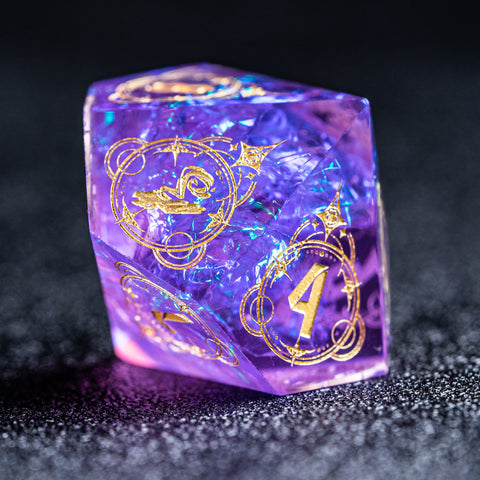 URWizards D&D Resin Purple Glitter Engraved Dice Set Wizard Style - Urwizards
