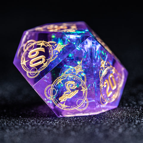 URWizards D&D Resin Purple Glitter Engraved Dice Set Wizard Style - Urwizards