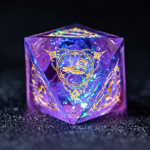 URWizards D&D Resin Purple Glitter Engraved Dice Set Wizard Style - Urwizards