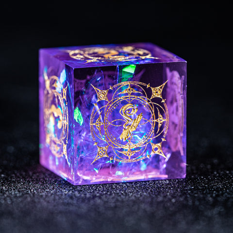 URWizards D&D Resin Purple Glitter Engraved Dice Set Wizard Style - Urwizards