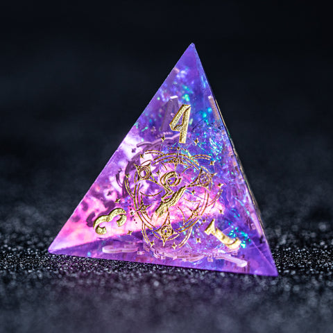 URWizards D&D Resin Purple Glitter Engraved Dice Set Wizard Style - Urwizards