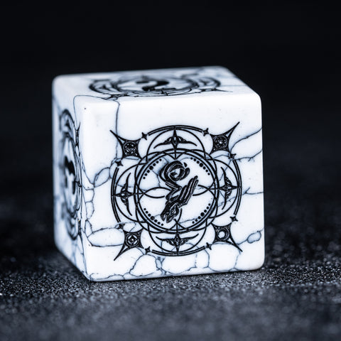 URWizards D&D White Howlite Engraved Dice Set Wizard Style - Urwizards