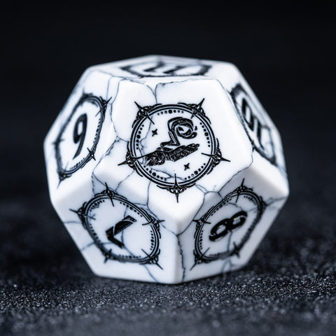 URWizards D&D White Howlite Engraved Dice Set Wizard Style - Urwizards
