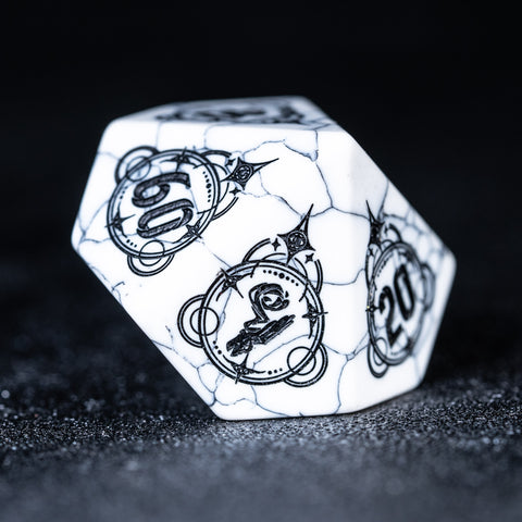 URWizards D&D White Howlite Engraved Dice Set Wizard Style - Urwizards