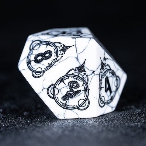 URWizards D&D White Howlite Engraved Dice Set Wizard Style - Urwizards