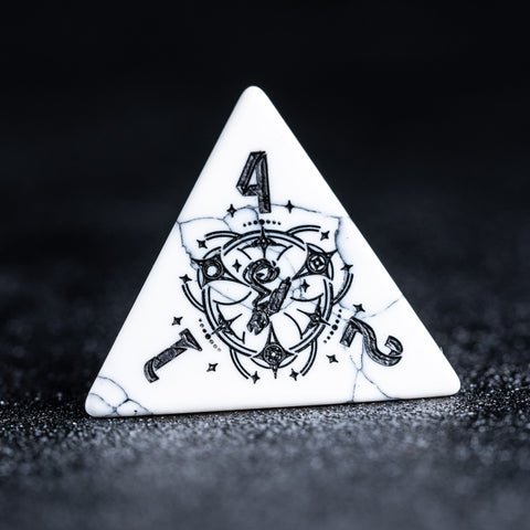 URWizards D&D White Howlite Engraved Dice Set Wizard Style - Urwizards