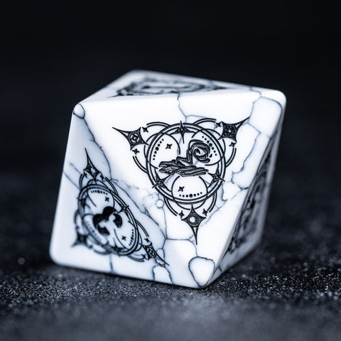 URWizards D&D White Howlite Engraved Dice Set Wizard Style - Urwizards