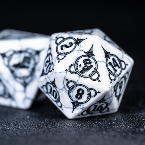 URWizards D&D White Howlite Engraved Dice Set Wizard Style - Urwizards