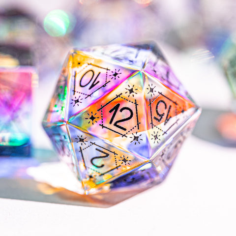 URWizards Dnd Dichroic Glass Engraved Dice Set Astrology Black Inked - Urwizards