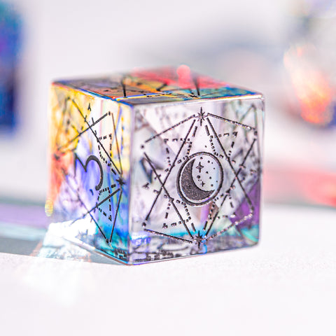 URWizards Dnd Dichroic Glass Engraved Dice Set Astrology Black Inked - Urwizards