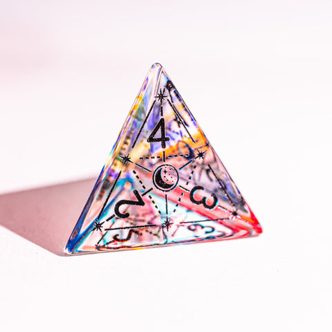 URWizards Dnd Dichroic Glass Engraved Dice Set Astrology Black Inked - Urwizards