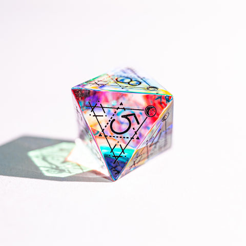 URWizards Dnd Dichroic Glass Engraved Dice Set Astrology Black Inked - Urwizards