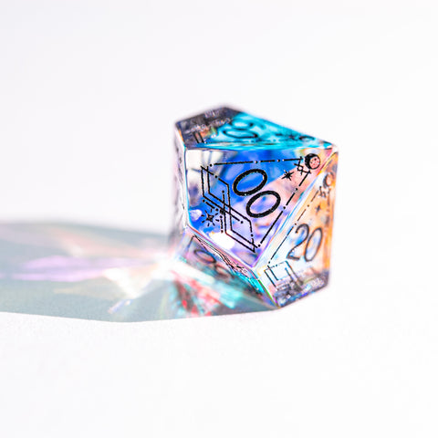 URWizards Dnd Dichroic Glass Engraved Dice Set Astrology Black Inked - Urwizards