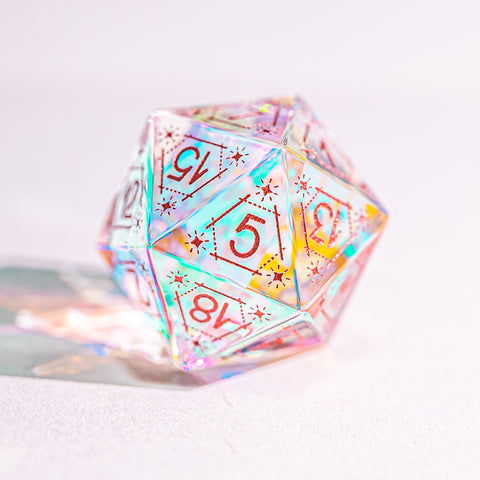 URWizards Dnd Dichroic Glass Engraved Dice Set Astrology Rose Red Inked - Urwizards