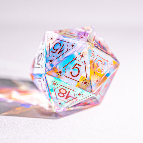 URWizards Dnd Dichroic Glass Engraved Dice Set Astrology Rose Red Inked - Urwizards
