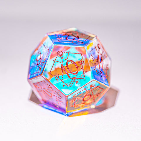 URWizards Dnd Dichroic Glass Engraved Dice Set Astrology Rose Red Inked - Urwizards