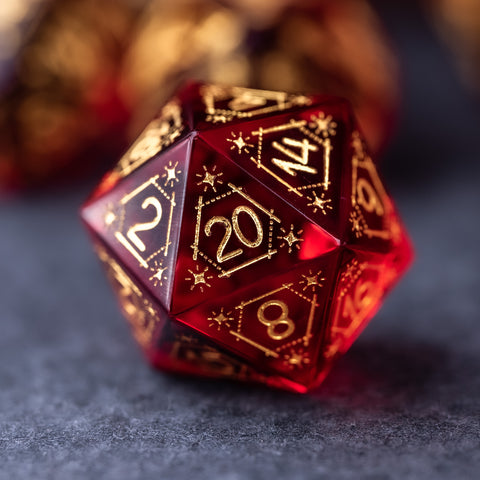 URWizards Dnd Garnet Glass Engraved Dice Set Astrology Style - Urwizards