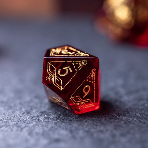 URWizards Dnd Garnet Glass Engraved Dice Set Astrology Style - Urwizards