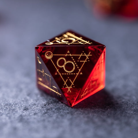 URWizards Dnd Garnet Glass Engraved Dice Set Astrology Style - Urwizards