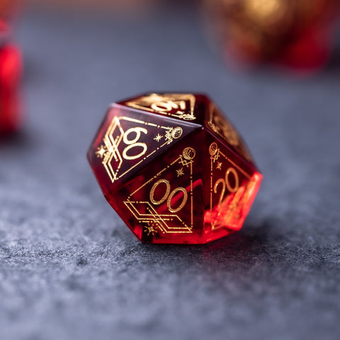 URWizards Dnd Garnet Glass Engraved Dice Set Astrology Style - Urwizards
