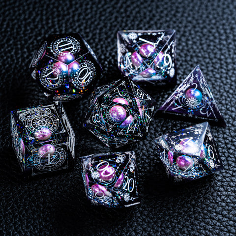 URWizards D&D Resin Dawn Glitter Engraved Dice Set Tarot Style - Urwizards