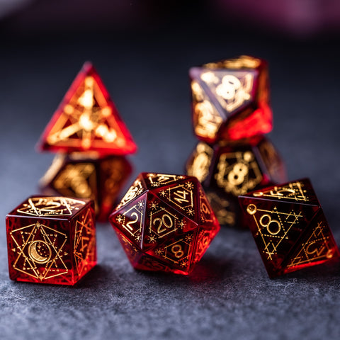 URWizards Dnd Garnet Glass Engraved Dice Set Astrology Style - Urwizards