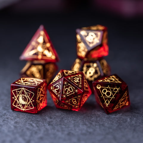 URWizards Dnd Garnet Glass Engraved Dice Set Astrology Style - Urwizards