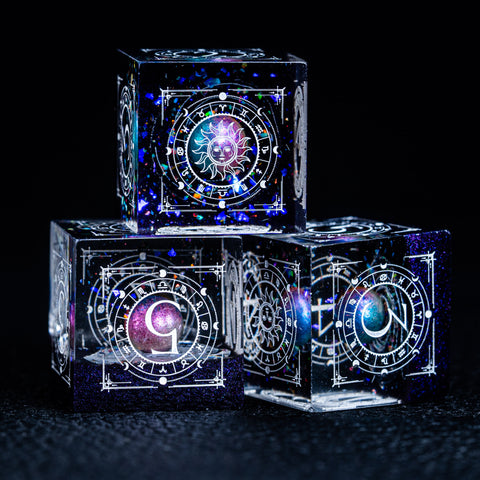 URWizards D&D Resin Dawn Glitter Engraved Dice Set Tarot Style - Urwizards