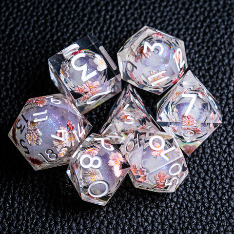 URWizards D&D Liquid Core Resin Engraved Dice Set Sakura - Urwizards