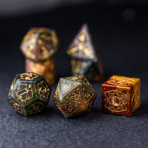 URWizards Dnd Indian Agate Engraved Dice Set Astrology Style - Urwizards