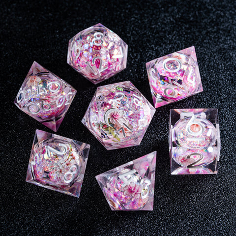 URWizards D&D Liquid Core Resin Engraved Dice Set Sakura - Urwizards