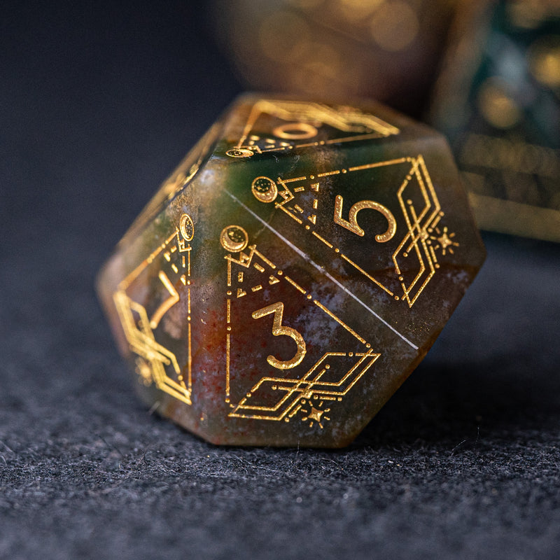 URWizards Dnd Indian Agate Engraved Dice Set Astrology Style - Urwizards