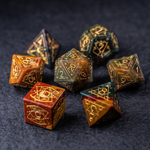 URWizards Dnd Indian Agate Engraved Dice Set Astrology Style - Urwizards
