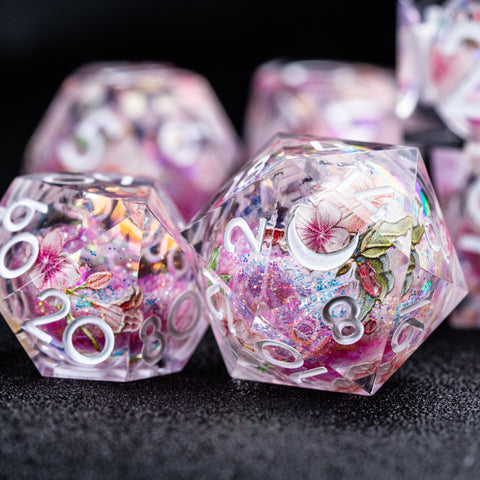 URWizards D&D Liquid Core Resin Engraved Dice Set Sakura - Urwizards