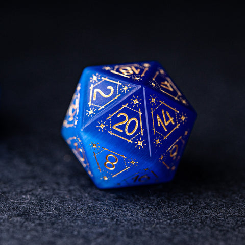 URWizards Dnd Blue Cat's Eye Stone Engraved Dice Set Astrology Style - Urwizards
