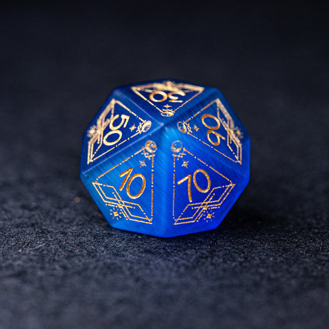 URWizards Dnd Blue Cat's Eye Stone Engraved Dice Set Astrology Style - Urwizards